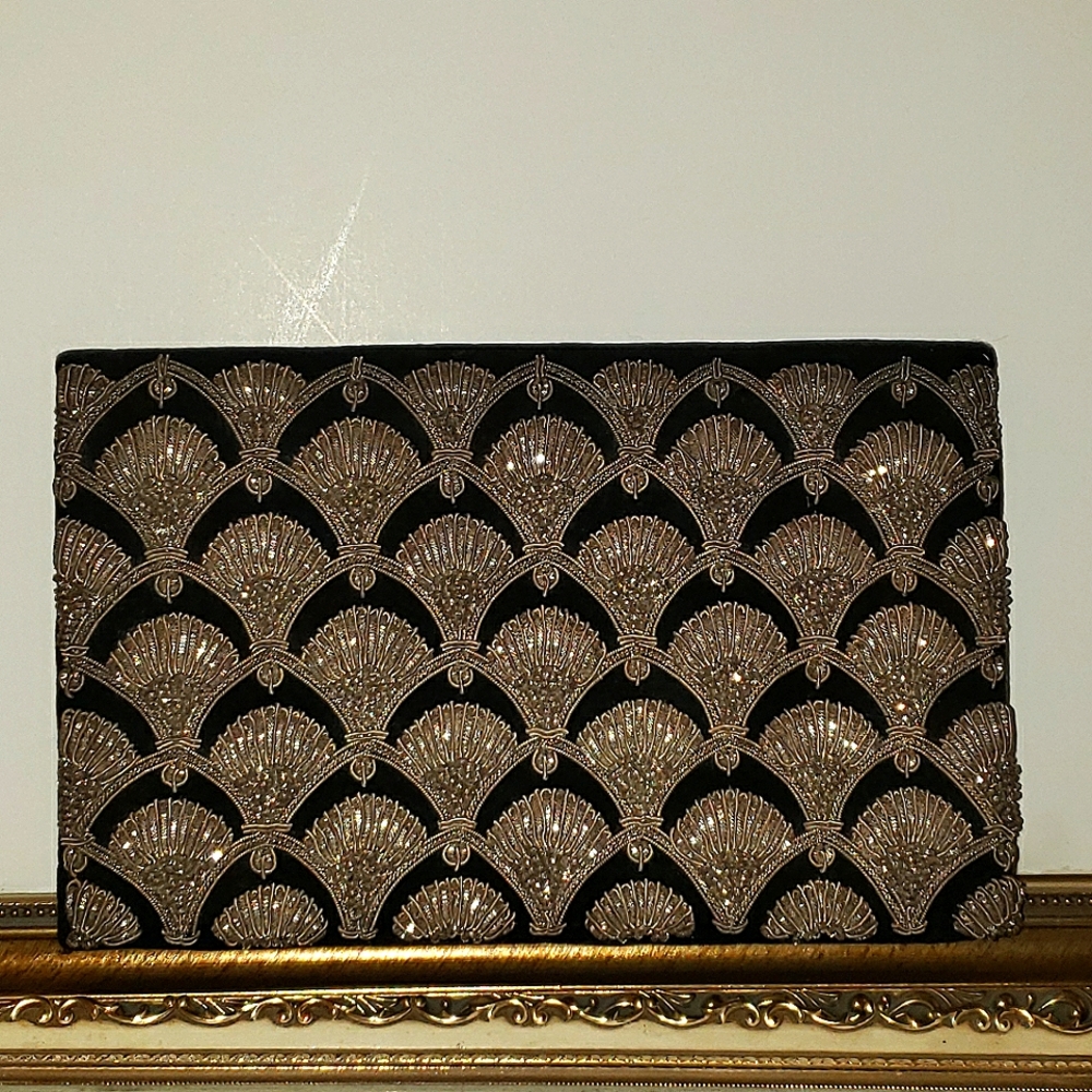 Ivory Palace Delhi Black and Gold Bejeweled Clutch Bag